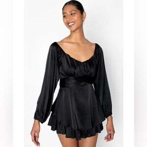 NWT Altar'd State Chic Black Satin Chemise Romper Size XS